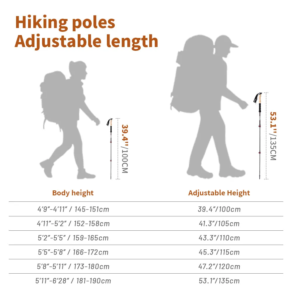 Premium Carbon Fiber Trekking Poles – Lightweight, Collapsible Telescopic Walking & Hiking Stick for Climbing, 2-Piece Set, Adjustable Length, Durable & Portable