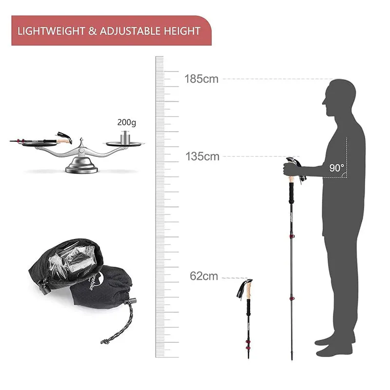 Premium Carbon Fiber Trekking Poles – Lightweight, Collapsible Telescopic Walking & Hiking Stick for Climbing, 2-Piece Set, Adjustable Length, Durable & Portable