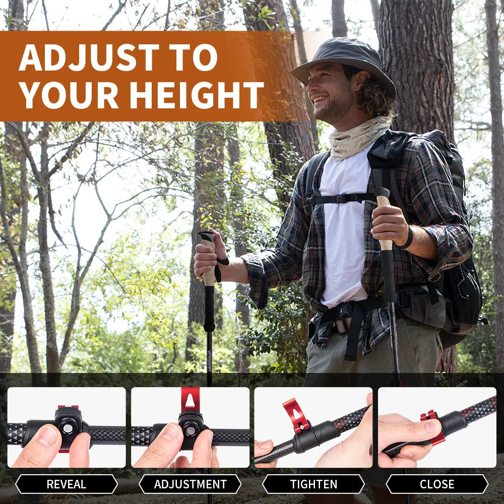 Premium Carbon Fiber Trekking Poles – Lightweight, Collapsible Telescopic Walking & Hiking Stick for Climbing, 2-Piece Set, Adjustable Length, Durable & Portable