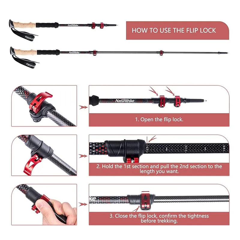 Premium Carbon Fiber Trekking Poles – Lightweight, Collapsible Telescopic Walking & Hiking Stick for Climbing, 2-Piece Set, Adjustable Length, Durable & Portable