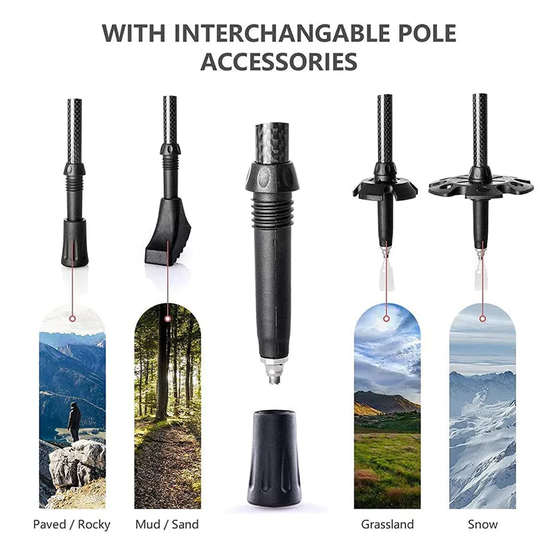 Premium Carbon Fiber Trekking Poles – Lightweight, Collapsible Telescopic Walking & Hiking Stick for Climbing, 2-Piece Set, Adjustable Length, Durable & Portable
