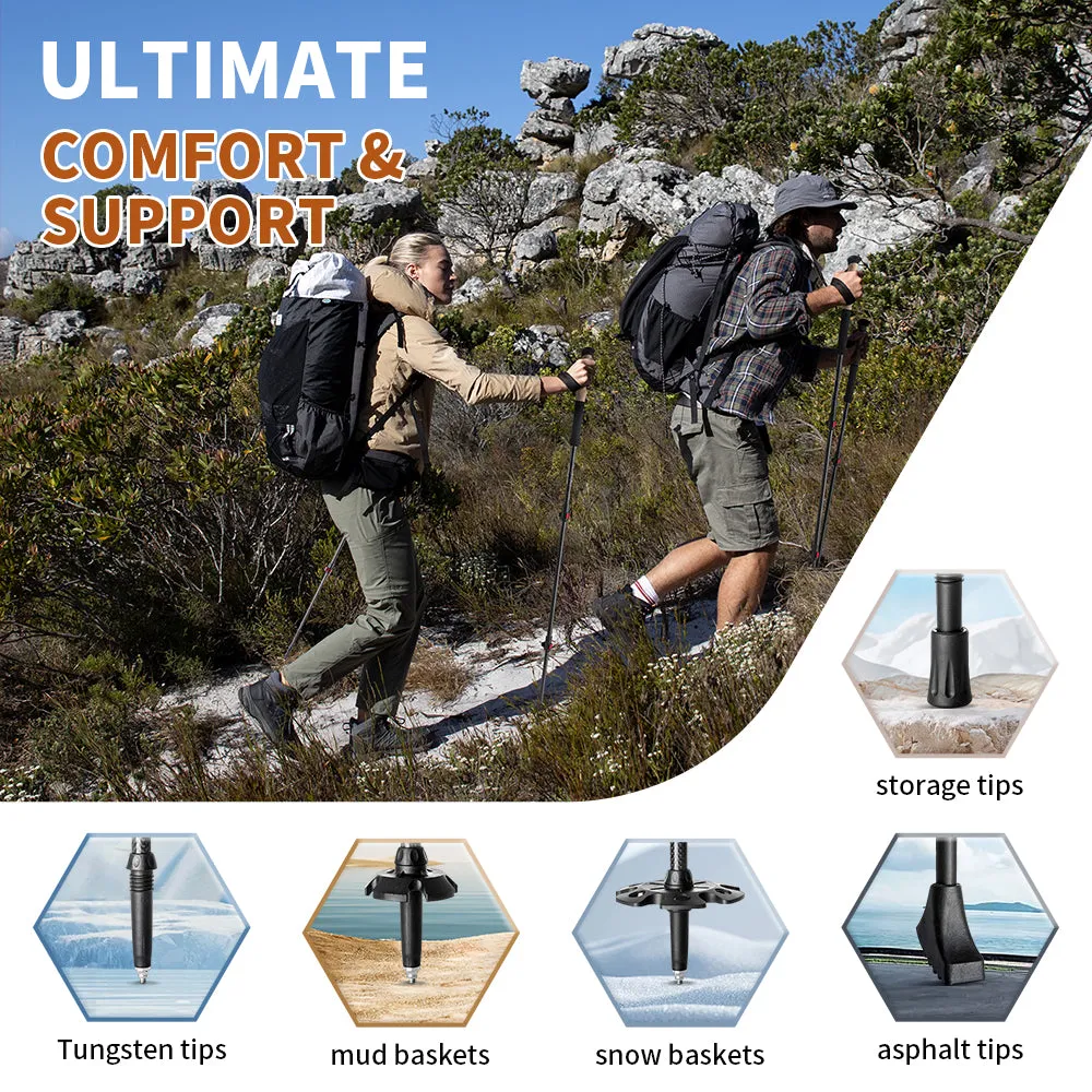 Premium Carbon Fiber Trekking Poles – Lightweight, Collapsible Telescopic Walking & Hiking Stick for Climbing, 2-Piece Set, Adjustable Length, Durable & Portable
