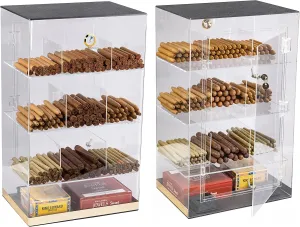 Prestige Import Group Roosevelt 250 Count Acrylic Display Cigar Humidor Case with 9 Bins & Hygrometer