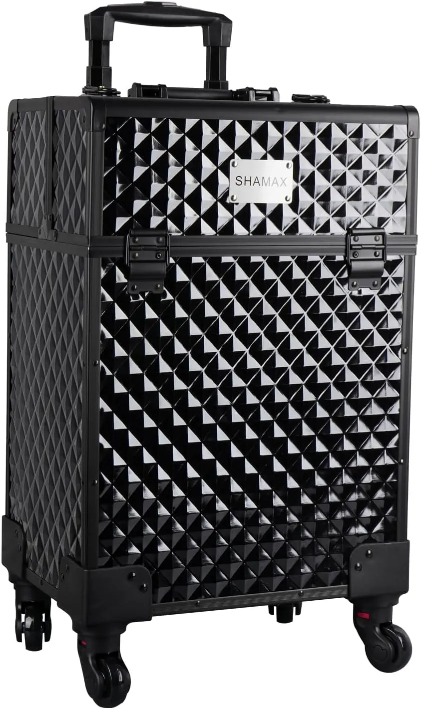 Professional Hardside Luggage Suitcase with Wheels, Jumbo Multi Function Artist Rolling Trolley Makeup Box Beauty Train Case Cosmetic Organizer Makeup Cosmetic Vanity Trolley (3599 Black), 3599
