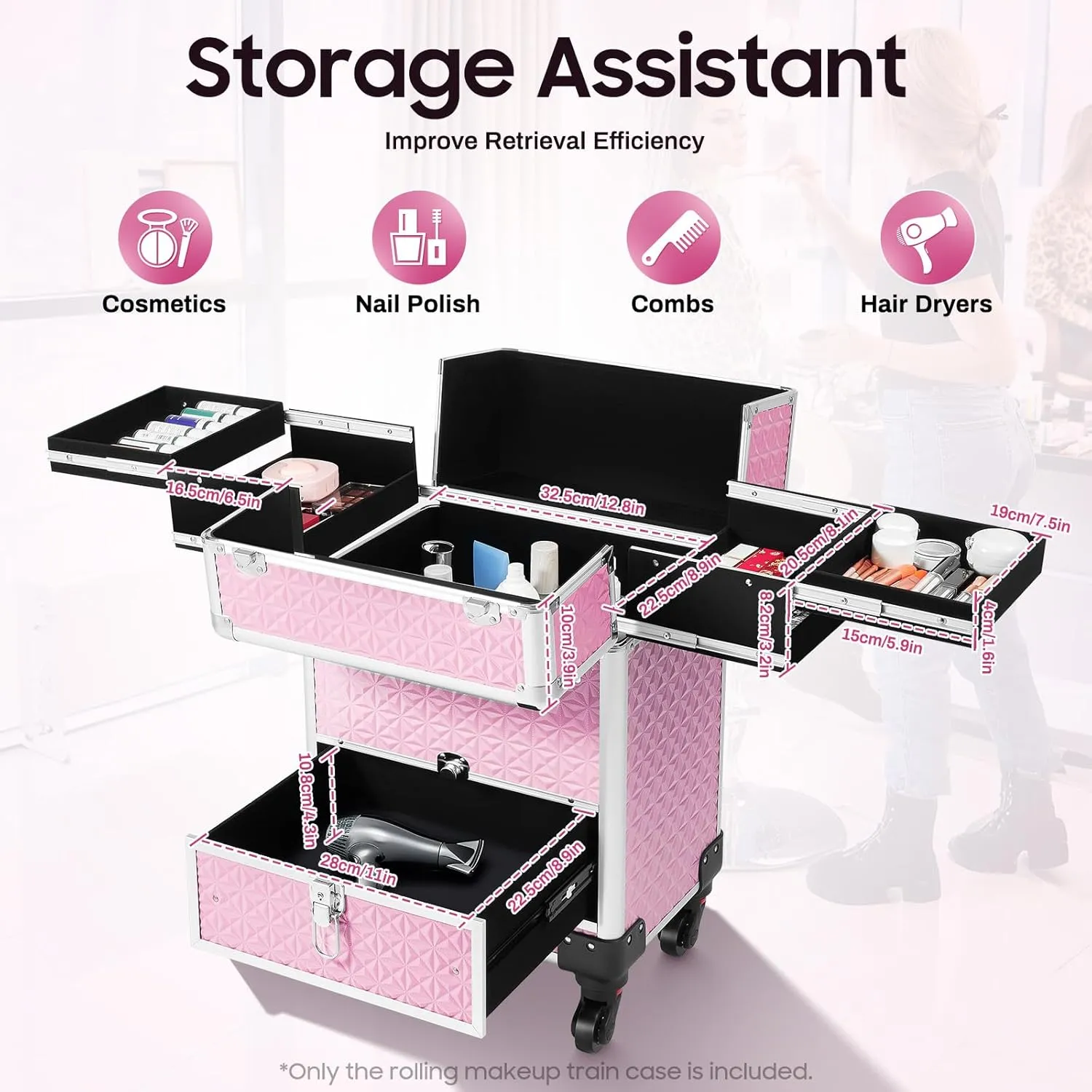 Professional Rolling Makeup Train Case Makeup Storage Organizer Cosmetic Trolley