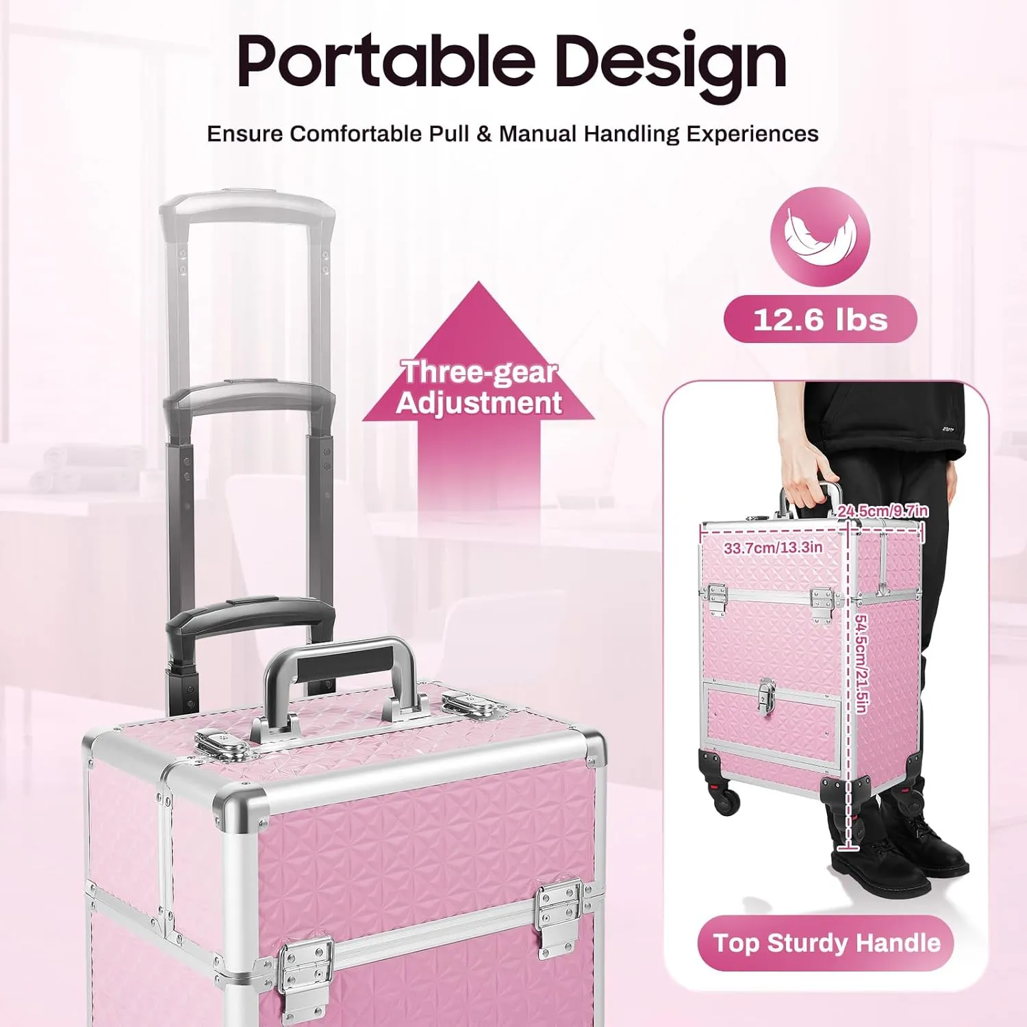 Professional Rolling Makeup Train Case Makeup Storage Organizer Cosmetic Trolley