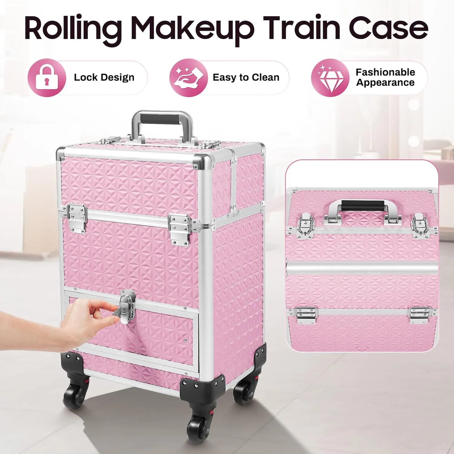 Professional Rolling Makeup Train Case Makeup Storage Organizer Cosmetic Trolley