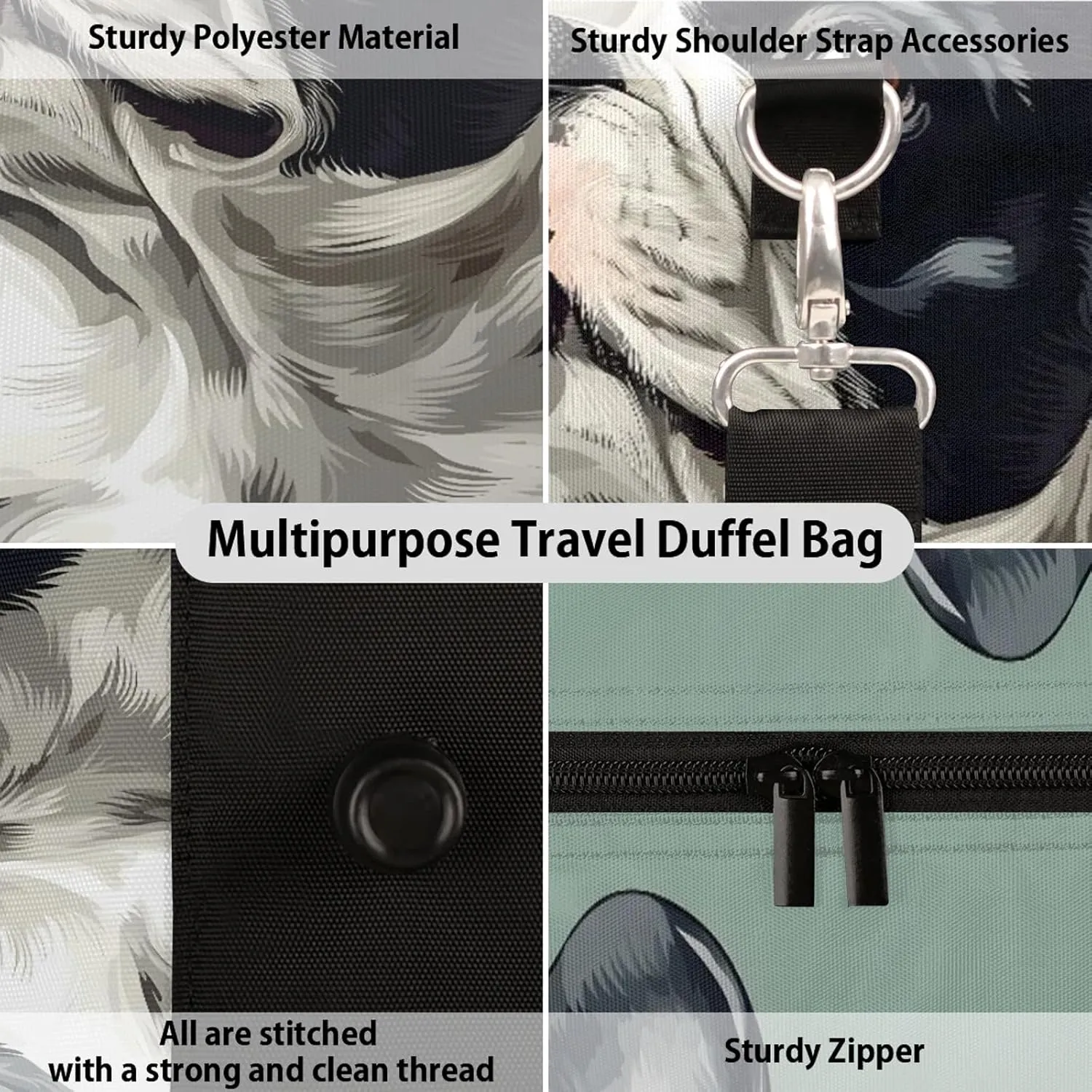 Pug Dog Duffle Bag for Travel, Overnight Weekend Gym Carry On Luggage Bag, Cute Dogs Travel Duffel Bag for Men Women
