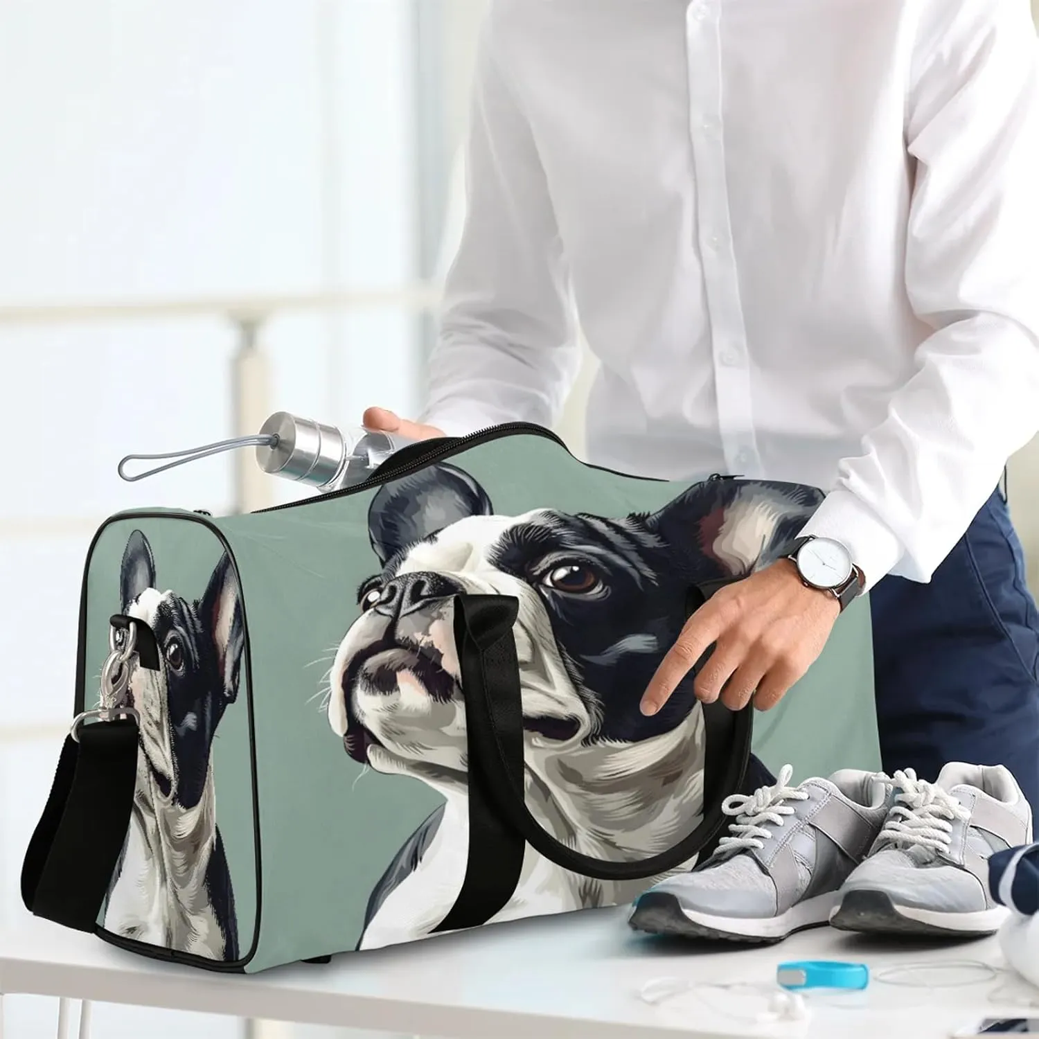 Pug Dog Duffle Bag for Travel, Overnight Weekend Gym Carry On Luggage Bag, Cute Dogs Travel Duffel Bag for Men Women
