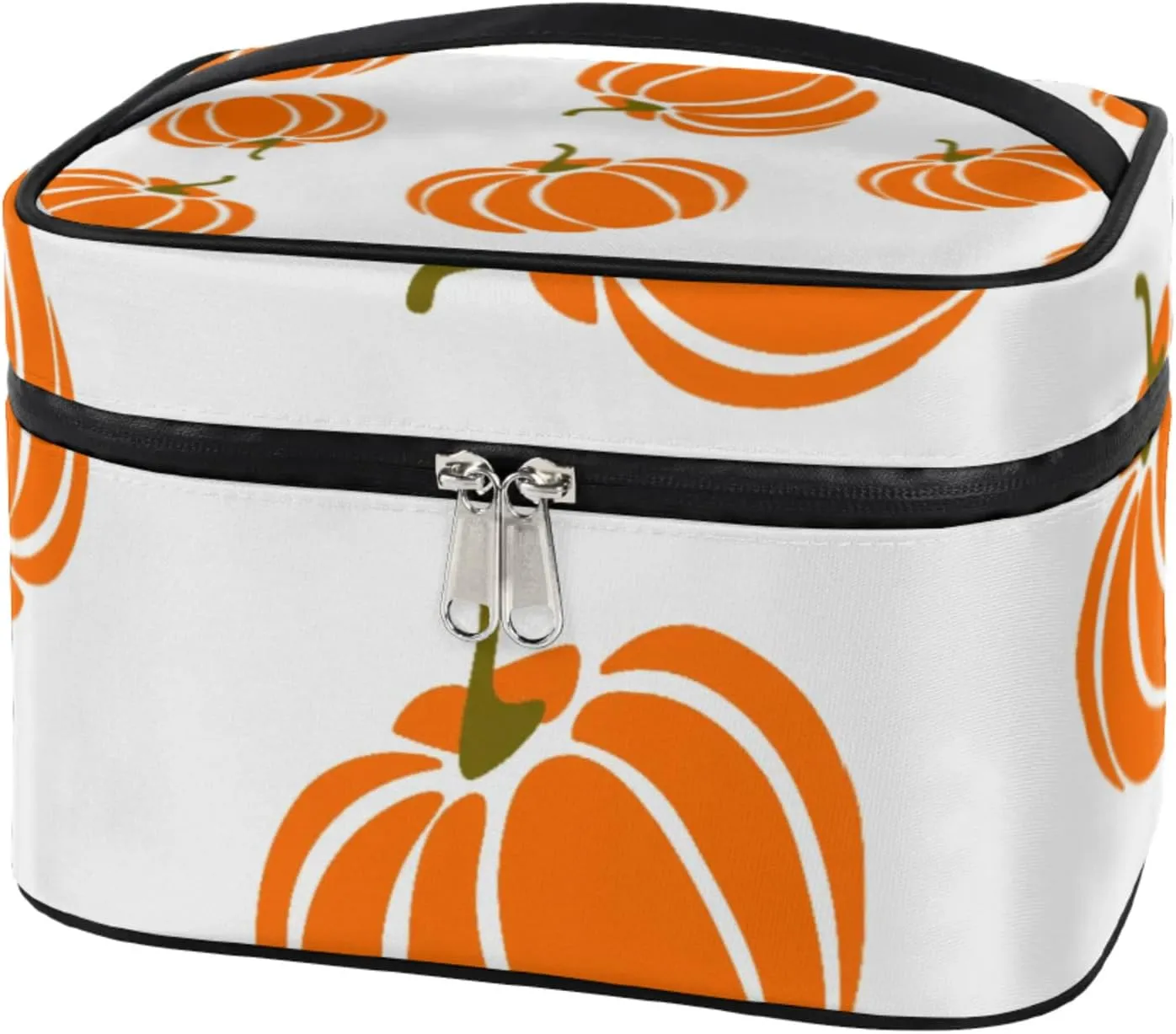 Pumpkins Home Range Makeup Bag Large Opening Cosmetic Bag Portable Makeup Case Organizer Toiletry Bags for Women Daily Traveling With Handle Grids Smooth Zipper Divider Makeup Pouch