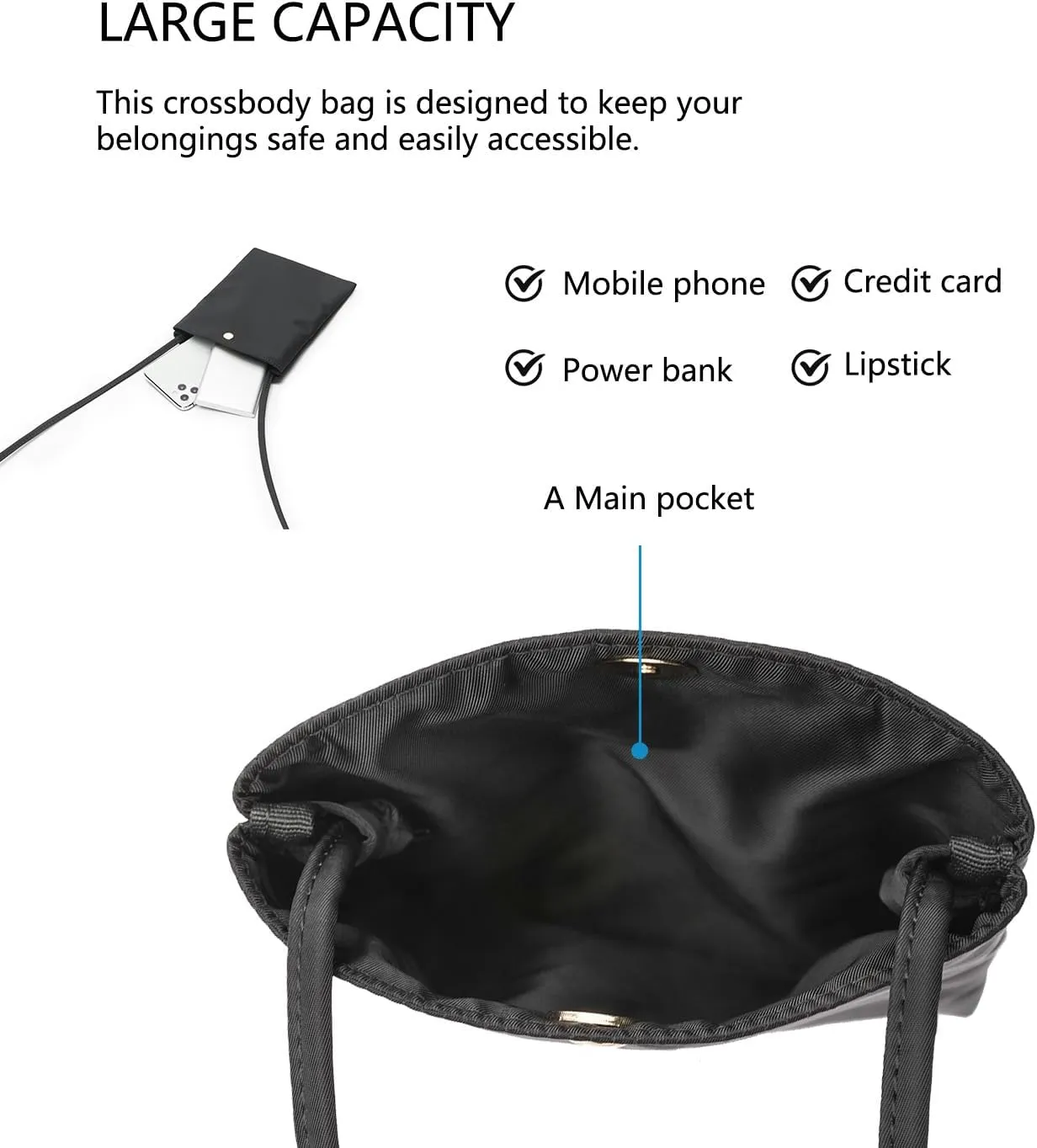 Pure Nylon Mobile Phone Bag Mini Cloth Bag ins Style Japanese Simple and Versatile Messenger Small Square Bag