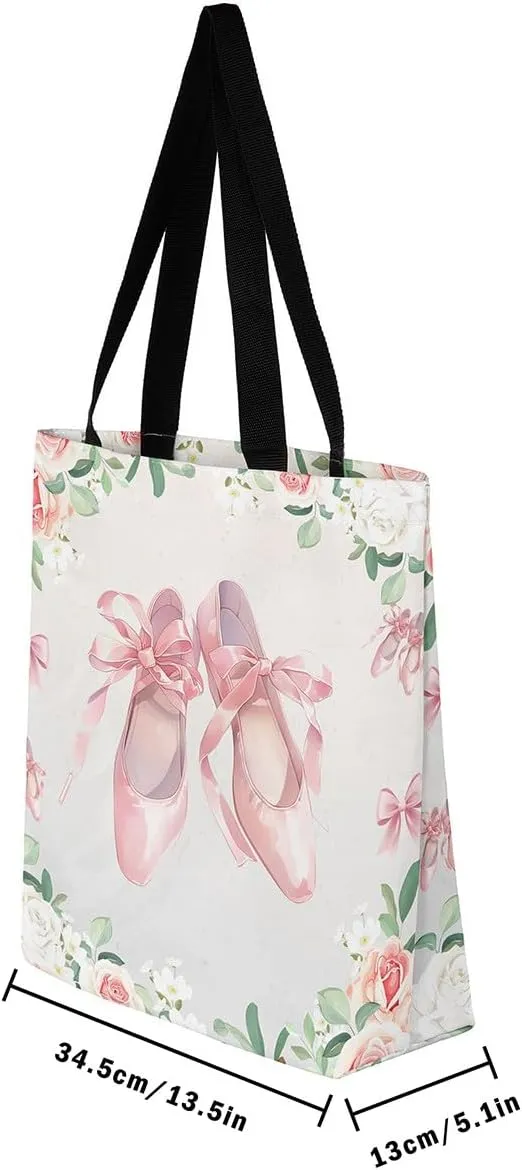 Purple Floral Theme Canvas Tote Bag for Women Girls