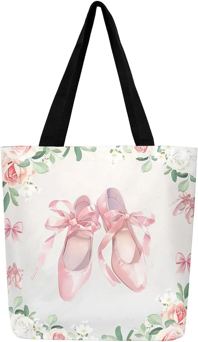 Purple Floral Theme Canvas Tote Bag for Women Girls