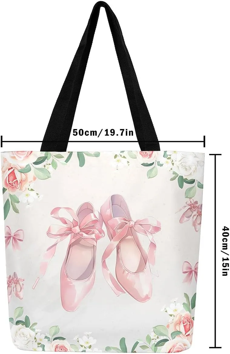Purple Floral Theme Canvas Tote Bag for Women Girls