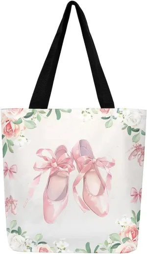 Purple Floral Theme Canvas Tote Bag for Women Girls