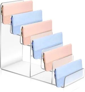 Purse Display Stand, 6 Tier Clear Acrylic Tiered Purse Organizer Wallet Organizer Shelf Purse Rack Holder Handbag Retail Display Riser for Cosmetic Perfume Figures Jewelry Sunglasses Crafts