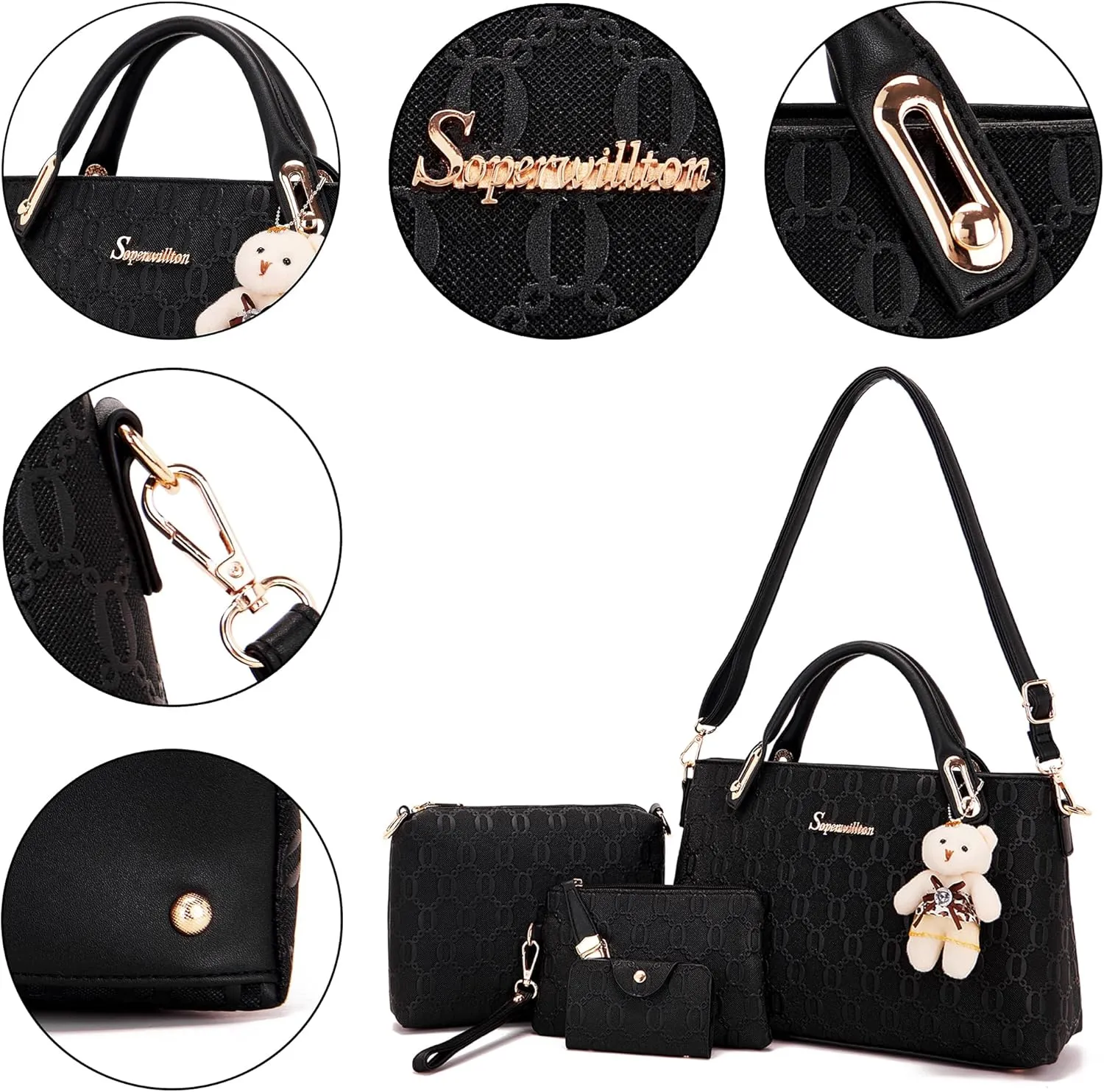 Purse for Women Fashion Medium Shoulder Bag Crossbody Bag Top Handle Tote Handbag Set 4PCS