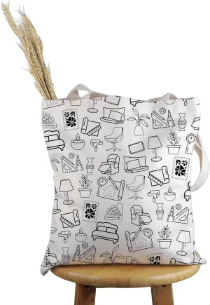 PWHAOO Future Home Designer Gift Interior Designer Tote Bag Home Decor Doodle Handbag Designer Stu-dent Sch-ool Gift