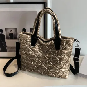 Quilted Tote Bag for Women Handbags Designer Weekender Bag Light Nylon Padded Puffer Crossbody Shoulder Bags Travel Shopper Bag