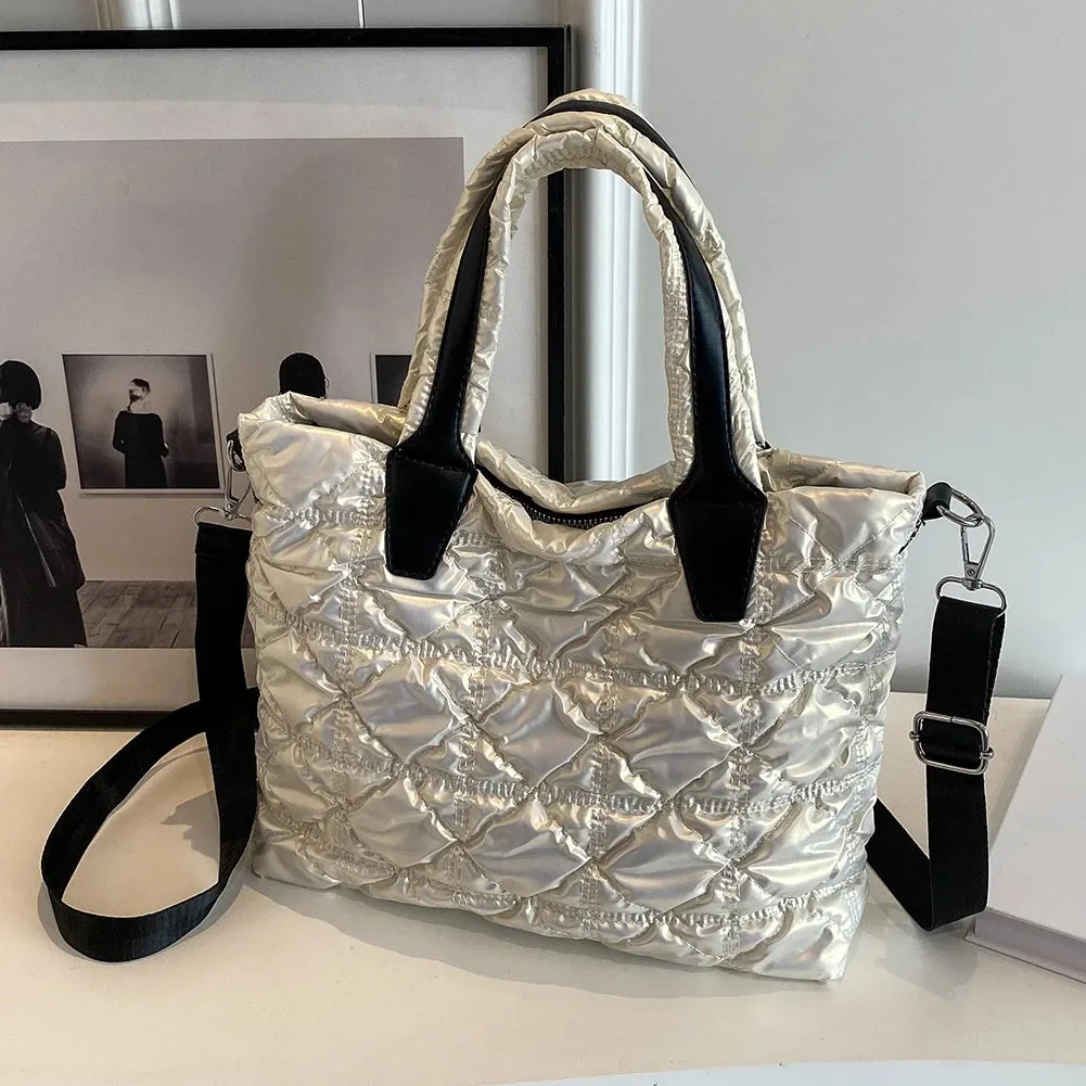 Quilted Tote Bag for Women Handbags Designer Weekender Bag Light Nylon Padded Puffer Crossbody Shoulder Bags Travel Shopper Bag