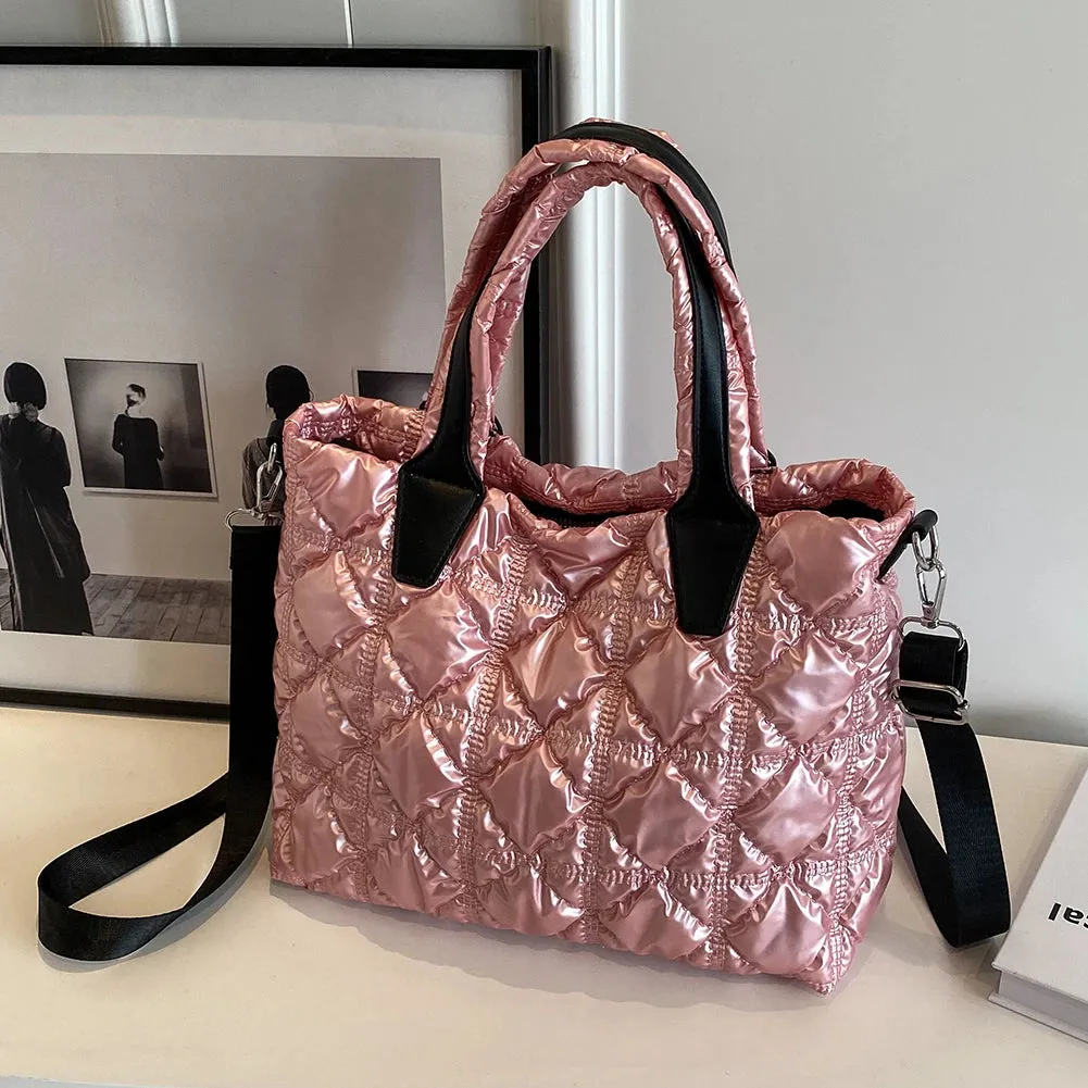 Quilted Tote Bag for Women Handbags Designer Weekender Bag Light Nylon Padded Puffer Crossbody Shoulder Bags Travel Shopper Bag