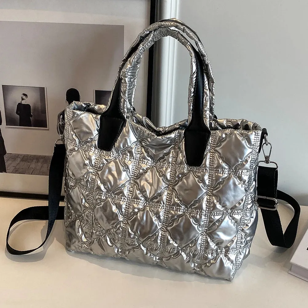 Quilted Tote Bag for Women Handbags Designer Weekender Bag Light Nylon Padded Puffer Crossbody Shoulder Bags Travel Shopper Bag