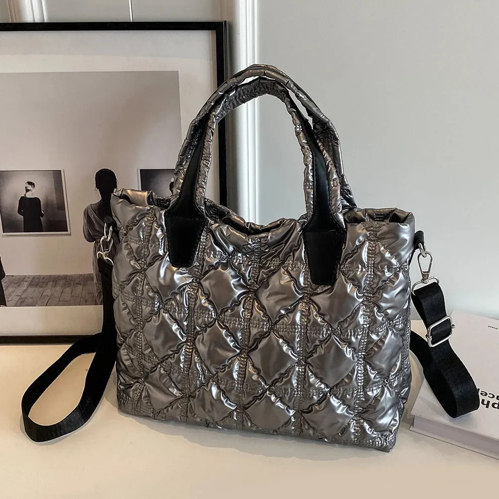 Quilted Tote Bag for Women Handbags Designer Weekender Bag Light Nylon Padded Puffer Crossbody Shoulder Bags Travel Shopper Bag