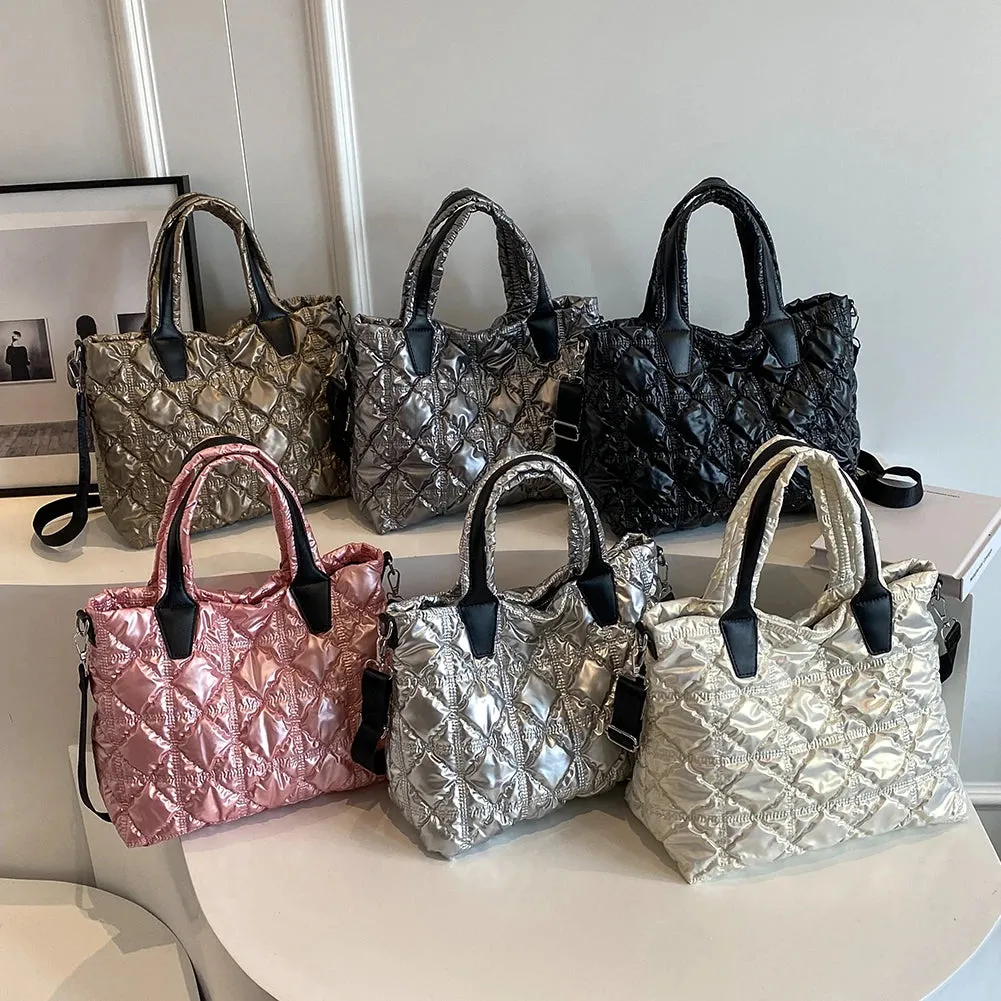 Quilted Tote Bag for Women Handbags Designer Weekender Bag Light Nylon Padded Puffer Crossbody Shoulder Bags Travel Shopper Bag
