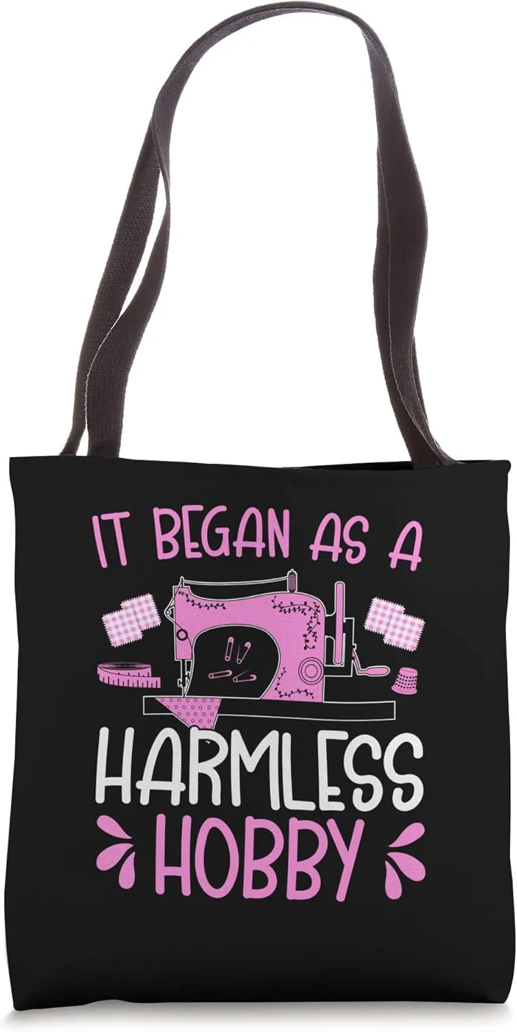 Quilter It Began As A Harmless Hobby Quilting Quilt Tote Bag