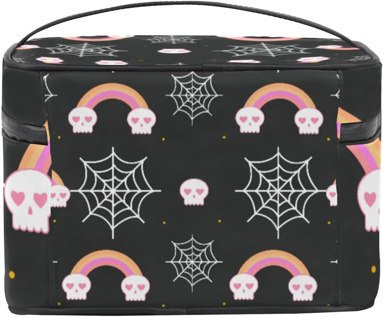 Rainbow Net Skull Makeup Bag Large Opening Cosmetic Bag Portable Makeup Case Organizer Toiletry Bags for Women Daily Traveling With Handle Grids Smooth Zipper Divider Makeup Pouch