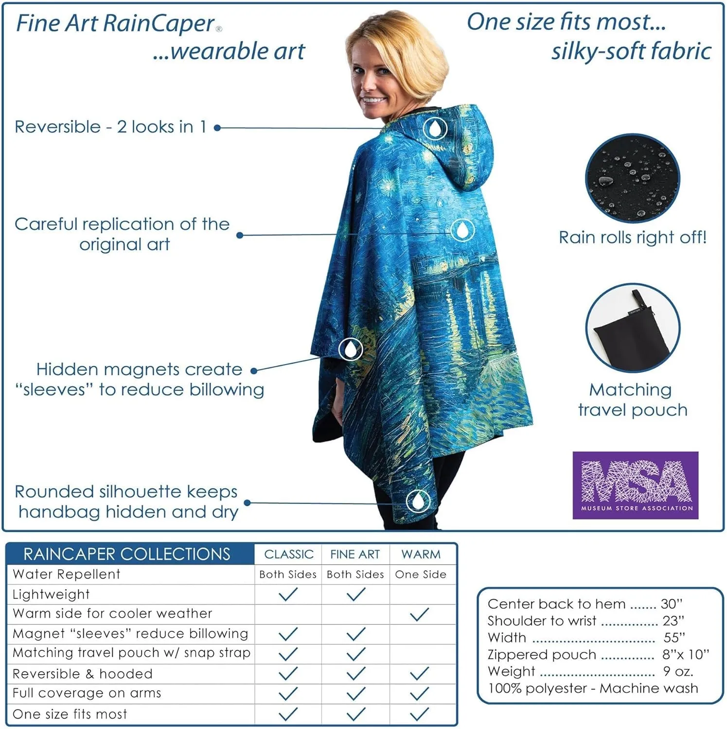 RainCaper Womens Rain Cape Poncho Coat Jacket with Hood Reversible Gorgeous Ultrasoft