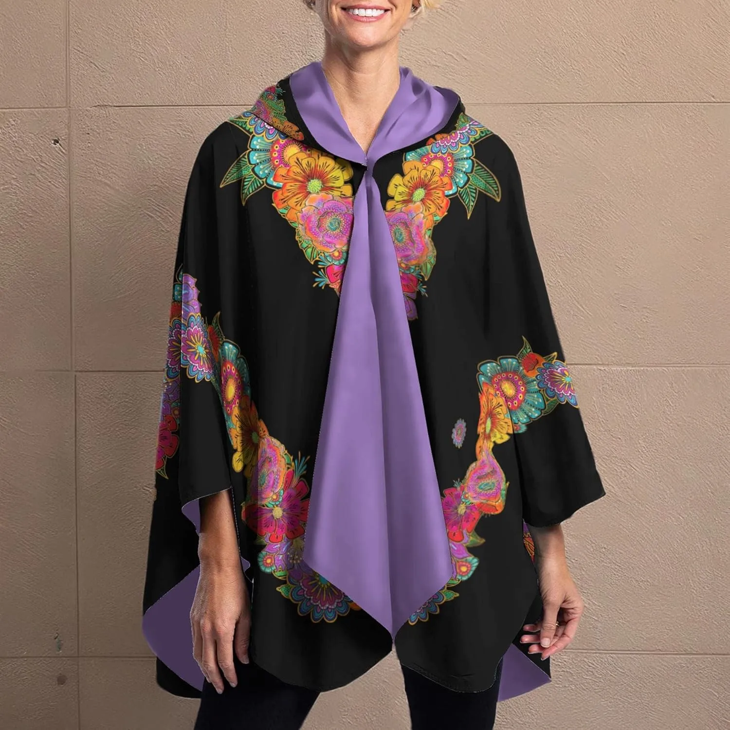 RainCaper Womens Rain Cape Poncho Coat Jacket with Hood Reversible Gorgeous Ultrasoft
