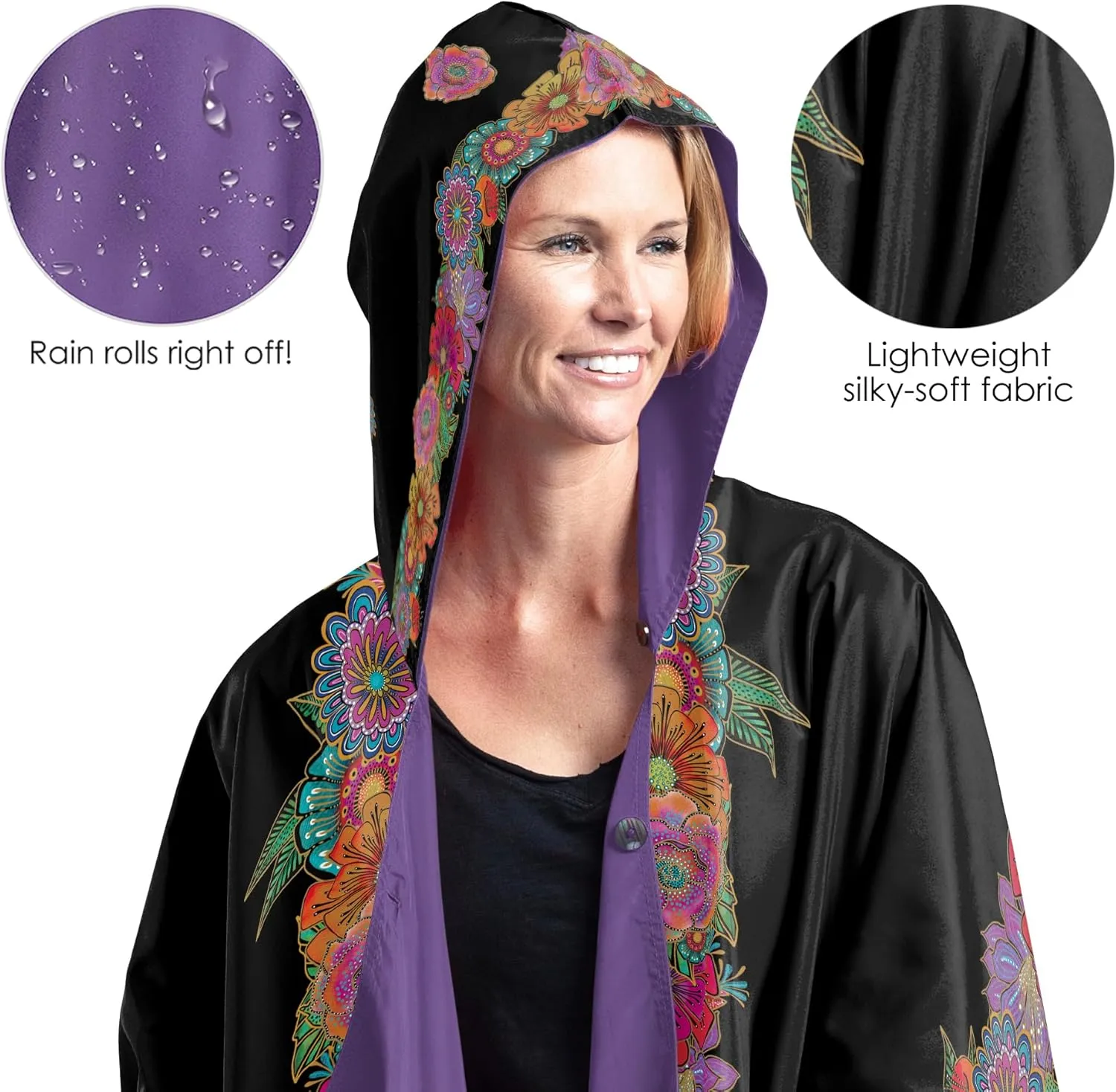 RainCaper Womens Rain Cape Poncho Coat Jacket with Hood Reversible Gorgeous Ultrasoft