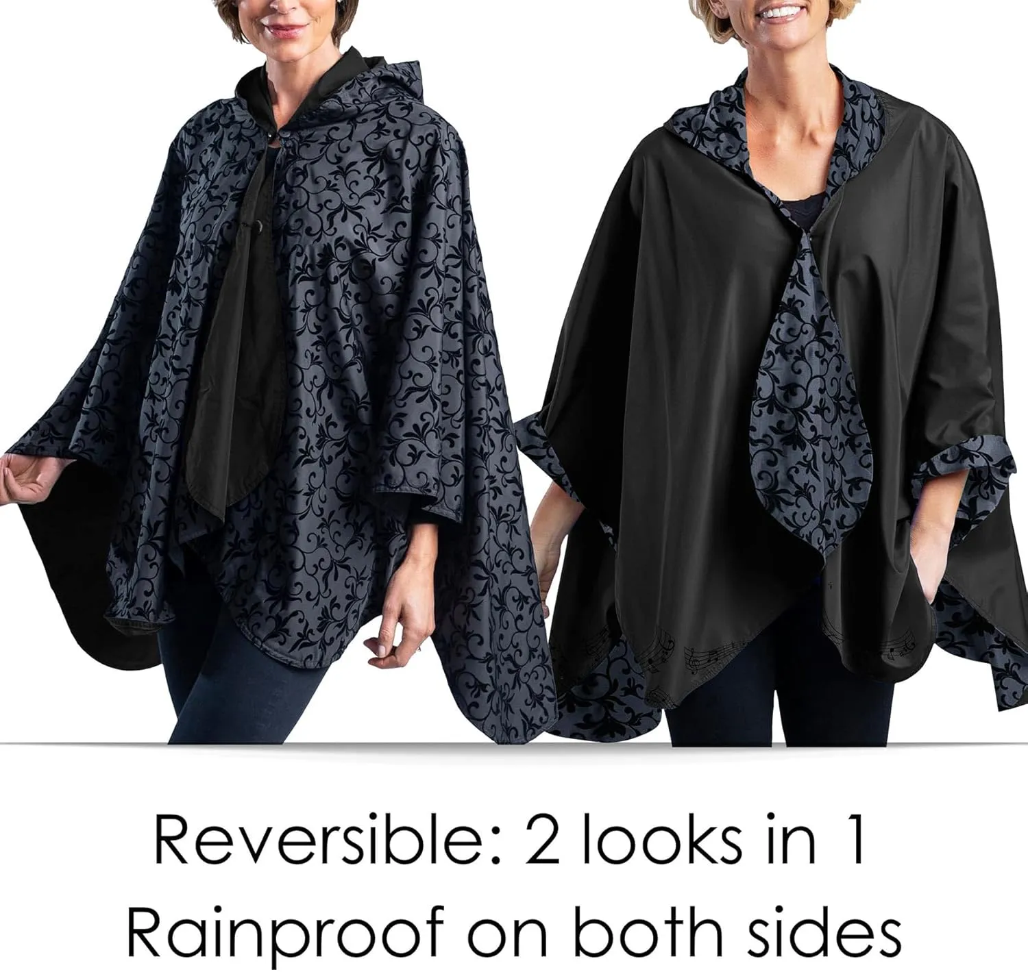 RainCaper Womens Rain Cape Poncho Coat Jacket with Hood Reversible Gorgeous Ultrasoft