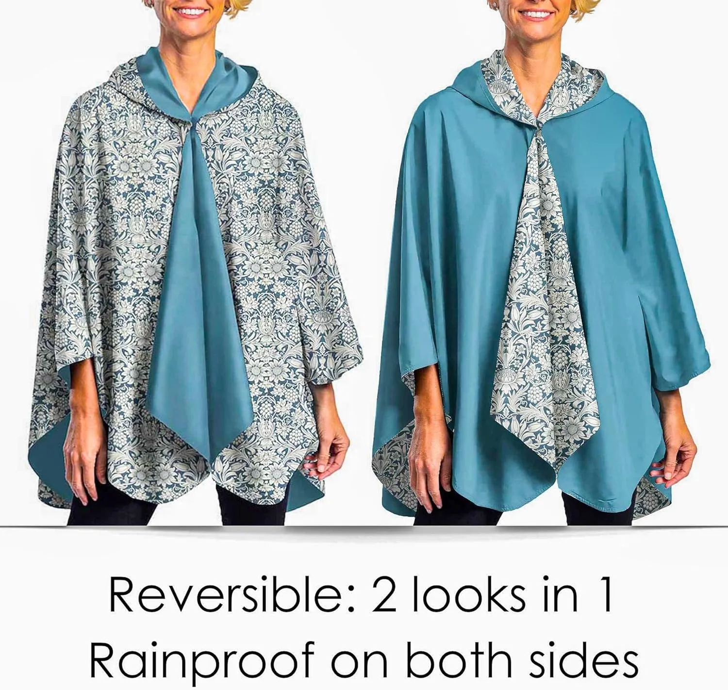 RainCaper Womens Rain Cape Poncho Coat Jacket with Hood Reversible Gorgeous Ultrasoft