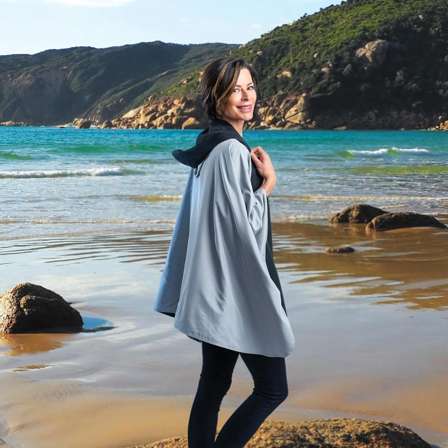 RainCaper Womens Rain Cape Poncho Coat Jacket with Hood Reversible Gorgeous Ultrasoft