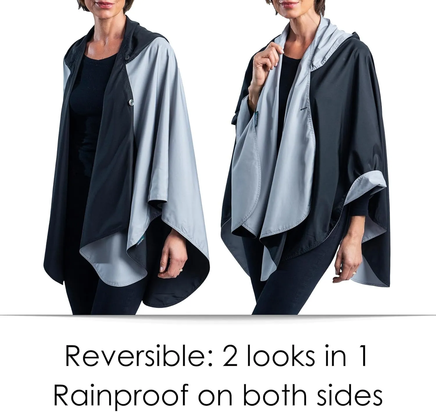 RainCaper Womens Rain Cape Poncho Coat Jacket with Hood Reversible Gorgeous Ultrasoft