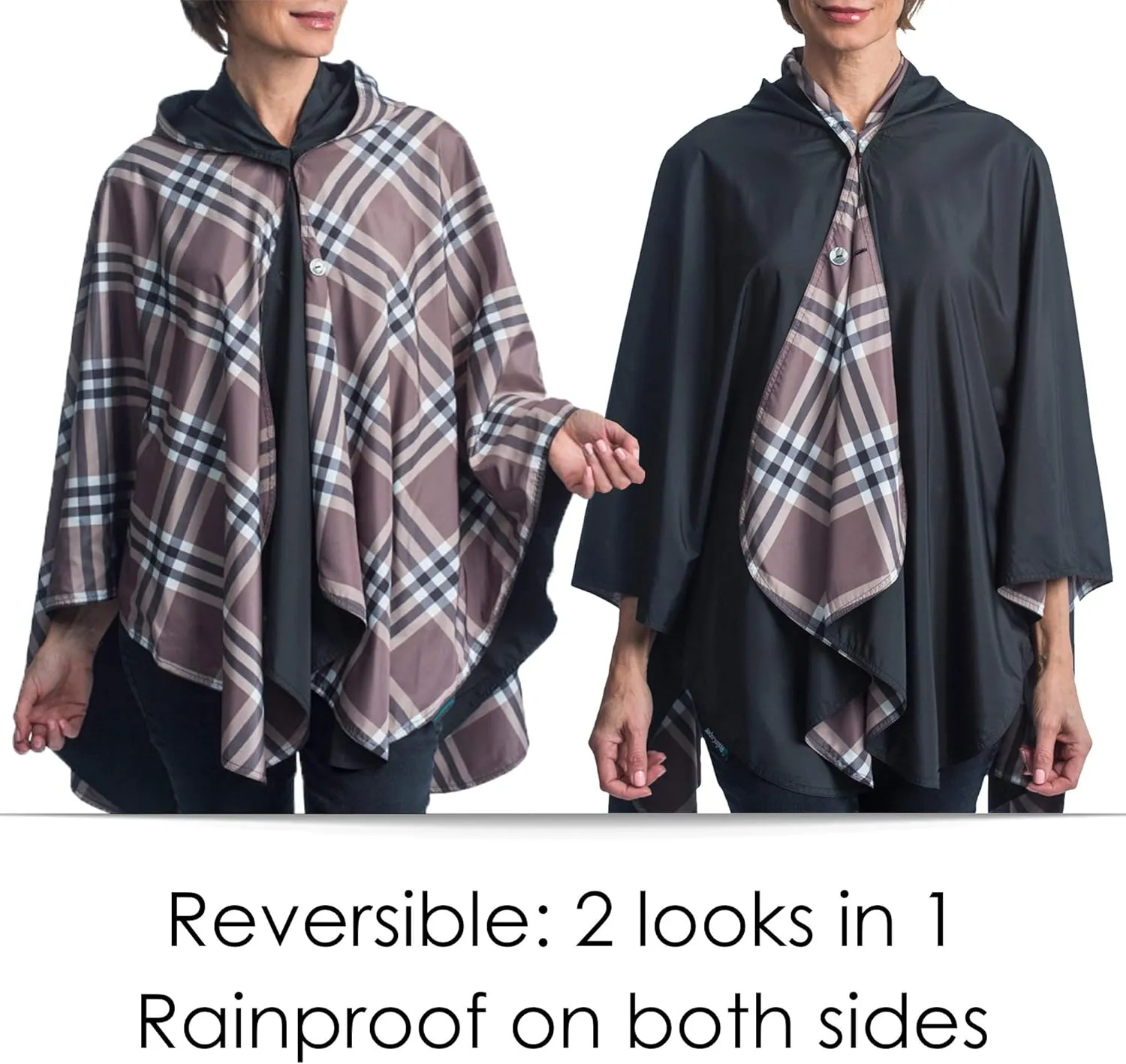 RainCaper Womens Rain Cape Poncho Coat Jacket with Hood Reversible Gorgeous Ultrasoft