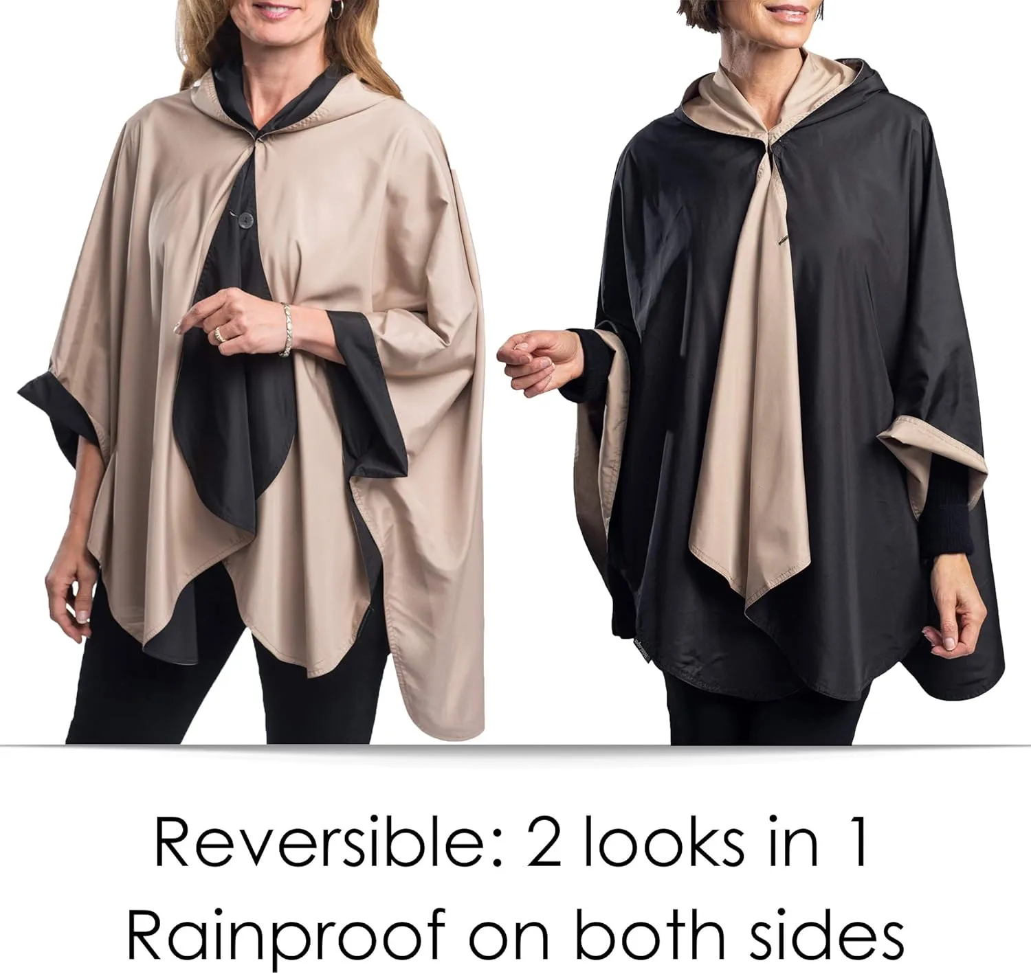 RainCaper Womens Rain Cape Poncho Coat Jacket with Hood Reversible Gorgeous Ultrasoft