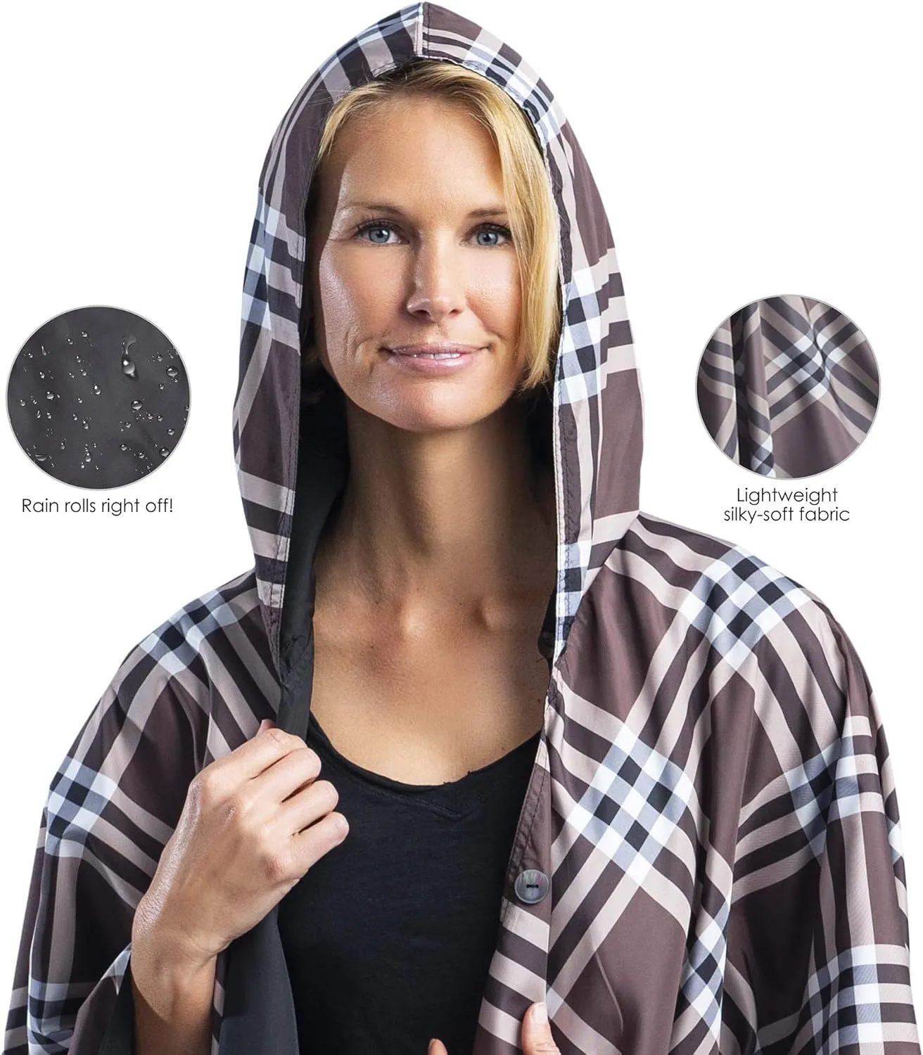 RainCaper Womens Rain Cape Poncho Coat Jacket with Hood Reversible Gorgeous Ultrasoft