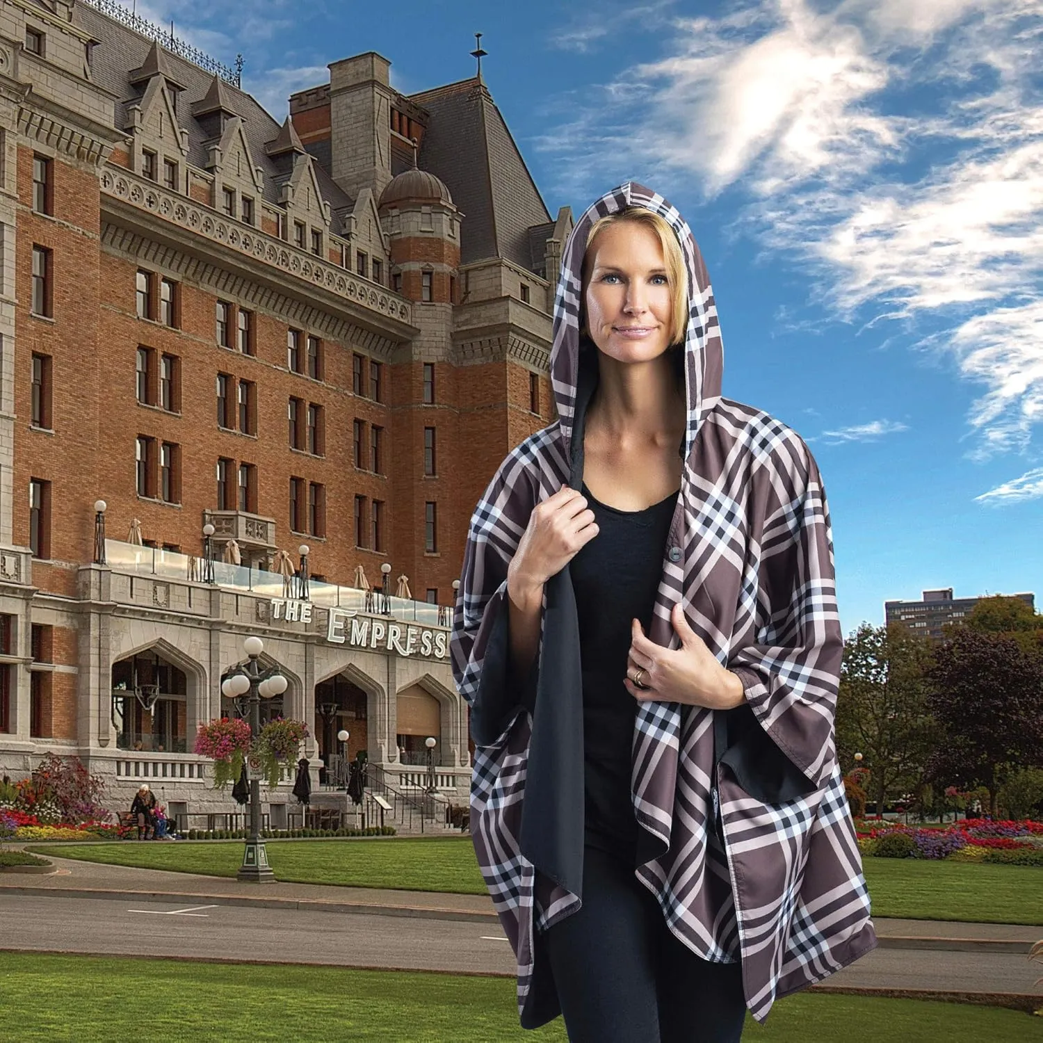 RainCaper Womens Rain Cape Poncho Coat Jacket with Hood Reversible Gorgeous Ultrasoft
