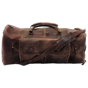 Ranch Junkie Handcrafted Denali Vintage Antique Dark Brown Leather Weekender Duffel Bag