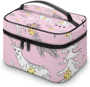 RASHU Forest Deer Christmas Tree Makeup Cosmetic Box Zipper Storage Bag Portable Toiletry Bag with Divider Tools Accessories Case Travelling Essentials Travel Organizer for Women