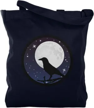 Raven Crow Moon Night Sky Silhouette Canvas Tote Bag Navy Standard One Size