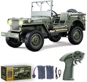 RC Crawlers, 1:10 Scale D888 Willys Military Jeep, 2.4Ghz 4WD Off Road Rock Crawler Vehicle with Lights All Terrain Electric RC Jeep Toy for Adult Kids Boys