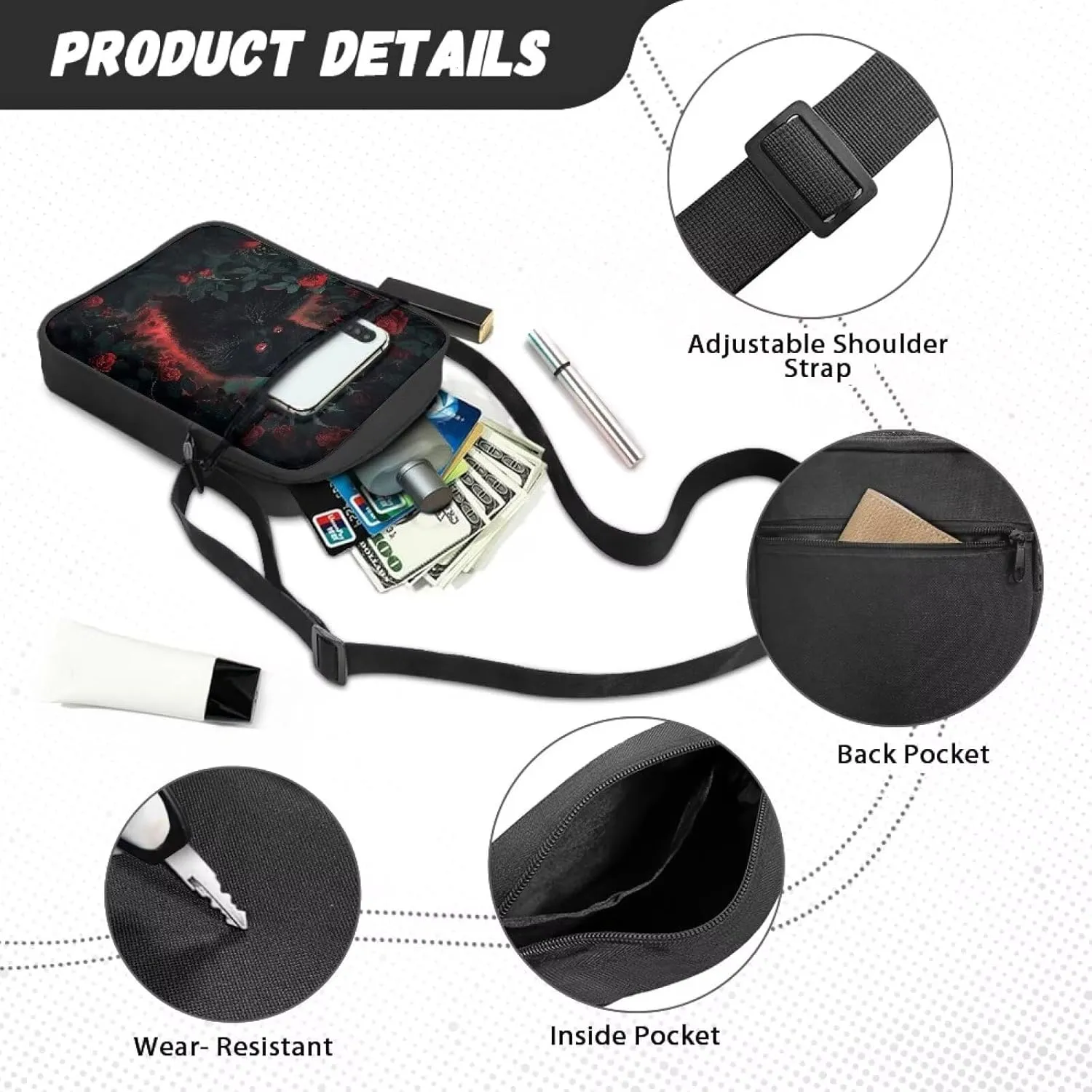 Rchsmod Small Crossbody Bag for Women Men Messenger Bag with Adjustable Strap, Sling Bag Cell Phone Purse with Zipper Closure