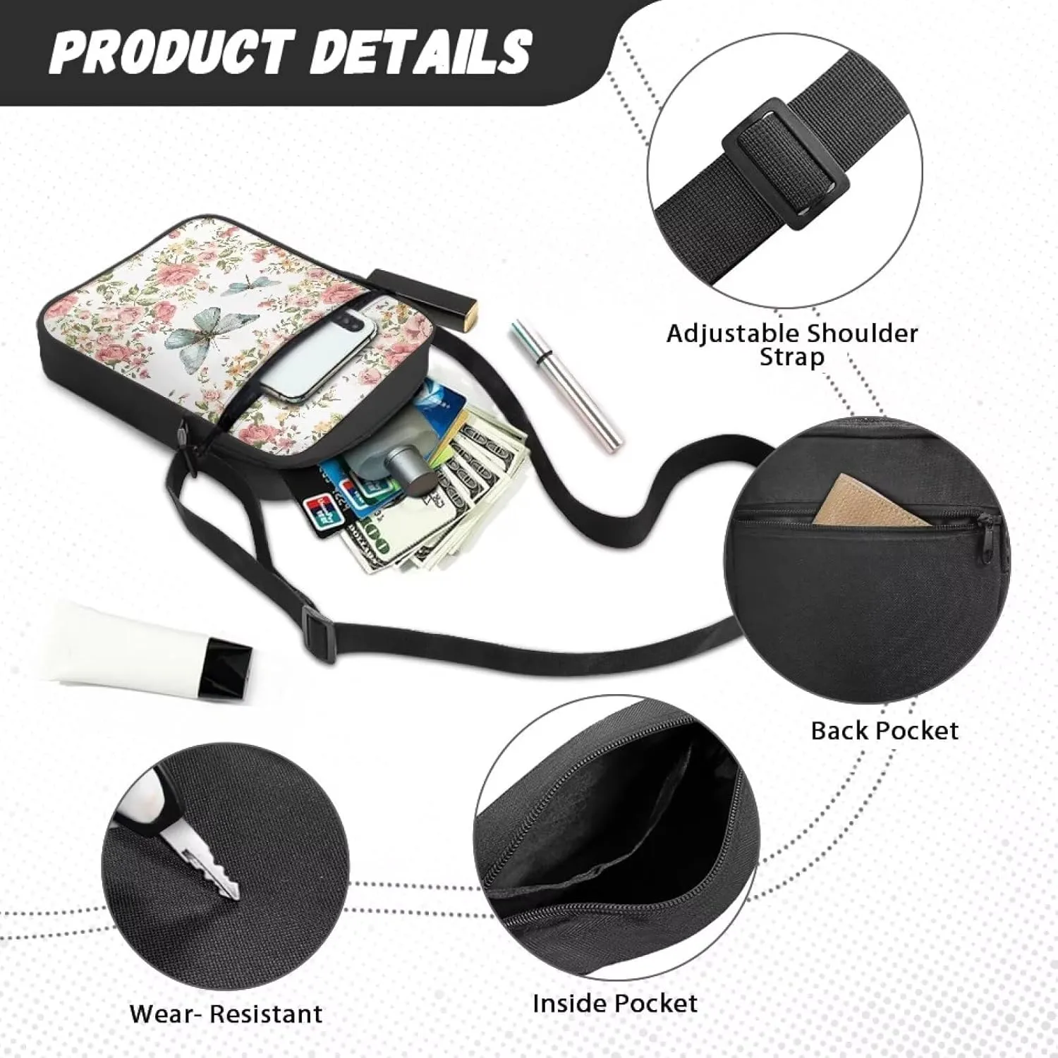 Rchsmod Small Crossbody Bag for Women Men Messenger Bag with Adjustable Strap, Sling Bag Cell Phone Purse with Zipper Closure