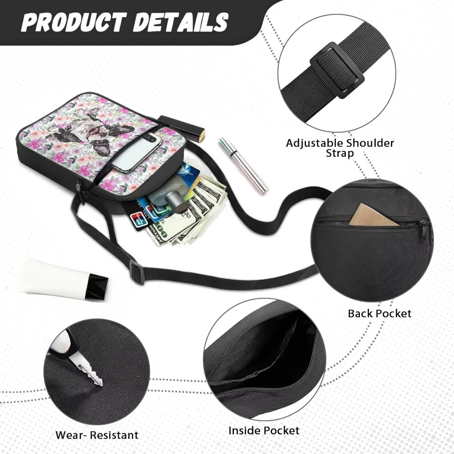 Rchsmod Small Crossbody Bag for Women Men Messenger Bag with Adjustable Strap, Sling Bag Cell Phone Purse with Zipper Closure