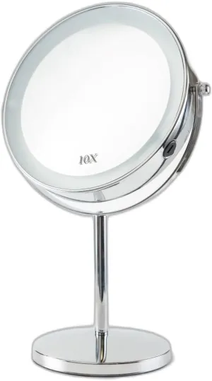 Rechargeable Lighted Makeup Vanity Mirror with Magnification, 8 Inch Double Sided 1X/10X Magnifying Light Up Mirror, Dimmable 360 ° Swivel, Tabletop Desk Cosmetic Cordless Mirror