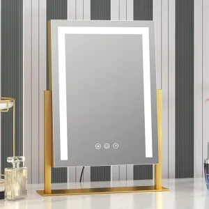 Rectangular Vanity Mirror,360°Rotating Cosmetic Mirror,Dressing Table Makeup Mirror, Smart Touch, Tricolour Light Source, With Brightness Adjustable, Makeup Mirror With Light,Black/Gold ( Color : Gold